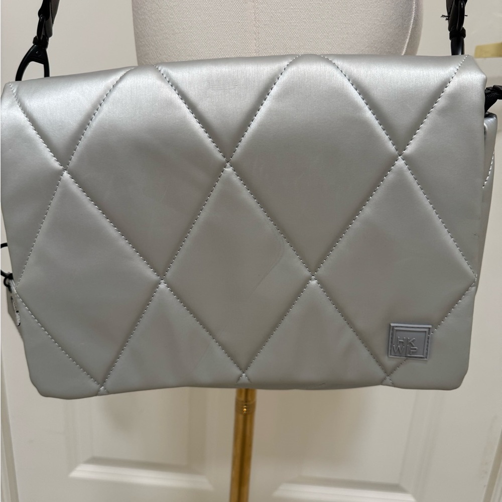 Shawn Killinger IHKWIP Shoulder/Crossbody Bag Silver With Adjustable Pink Strap